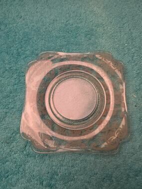 Vintage Cambridge Glass Pink Cleo Square Saucer Plate Etched 1930s Triangle Mark